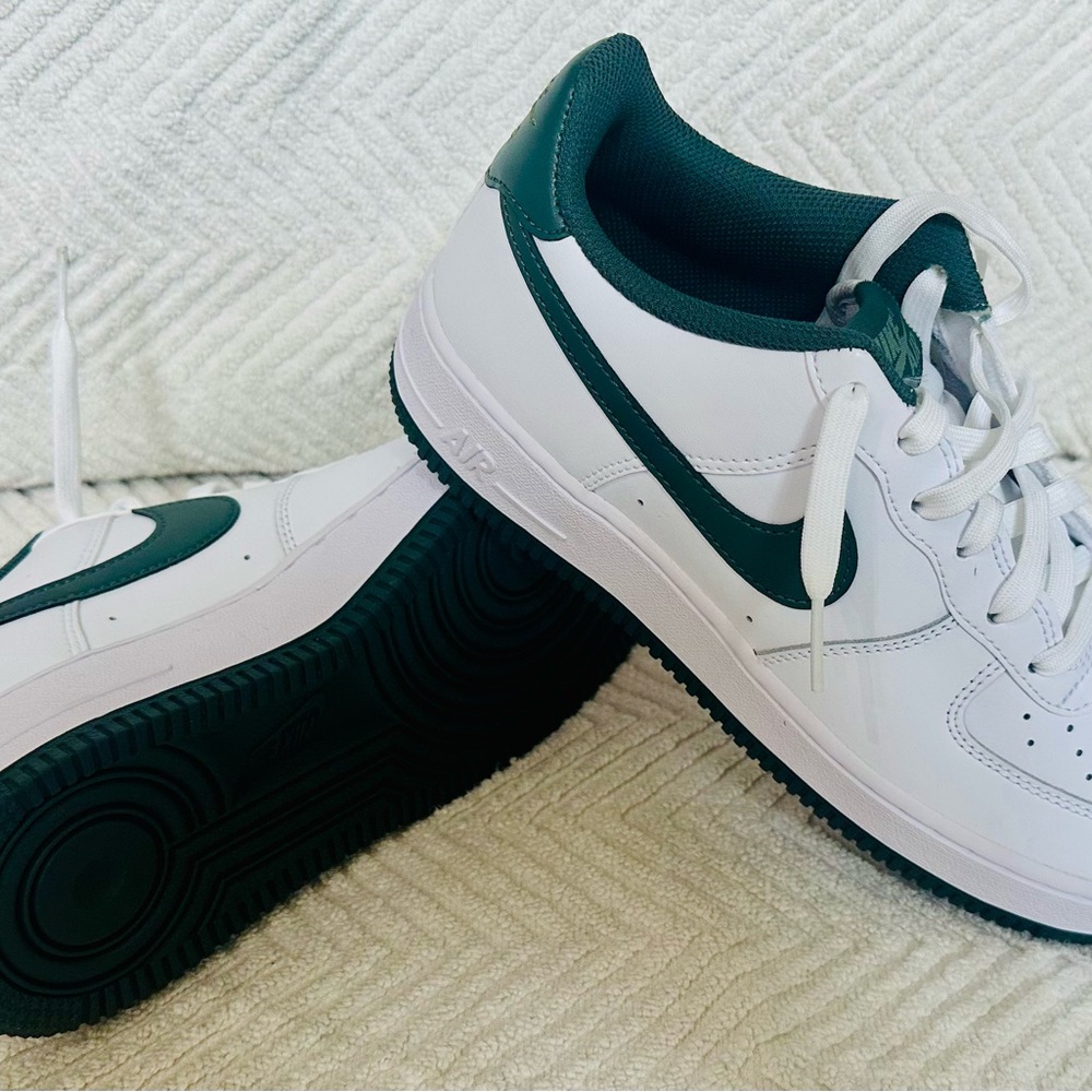 Nike Air Force 1 White and Dark Green Shoes